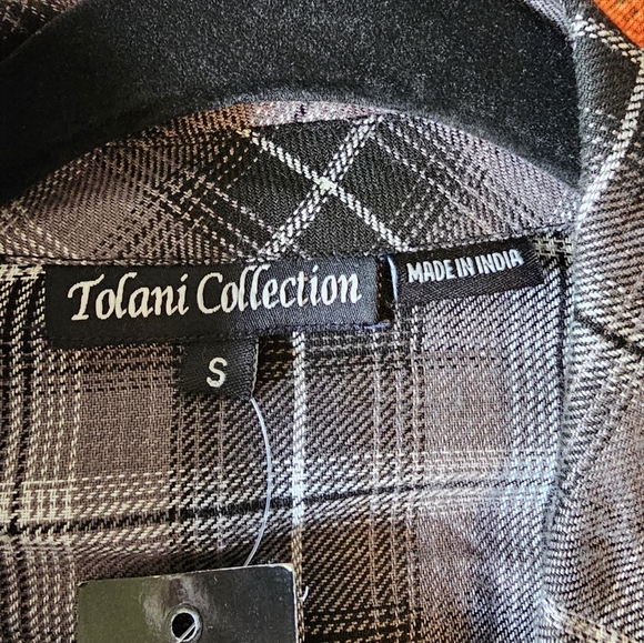 Tolani Collection Plaid Tunic Print Back, Black White Plaid Floral Geometric, S - Picture 9 of 12